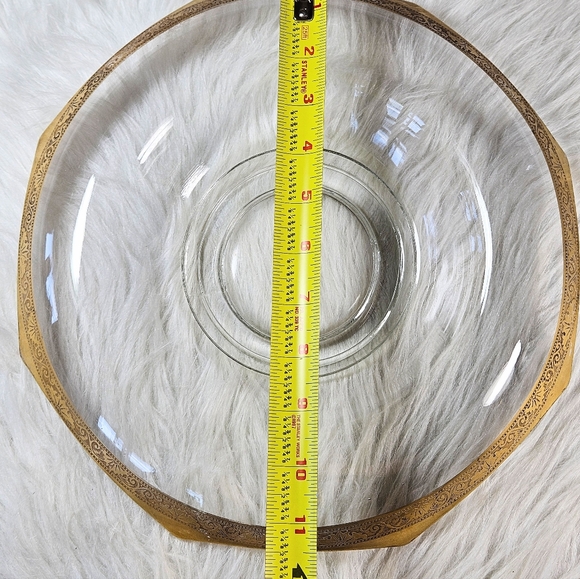 Antique Vintage Tiffin Gold Rim Glass Console Centerpiece Dish Bowl 12 in - Picture 4 of 8